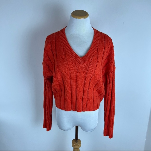NWT Madewell Cable Knit V-Neck Crop Sweater Red Size M - Picture 2 of 6